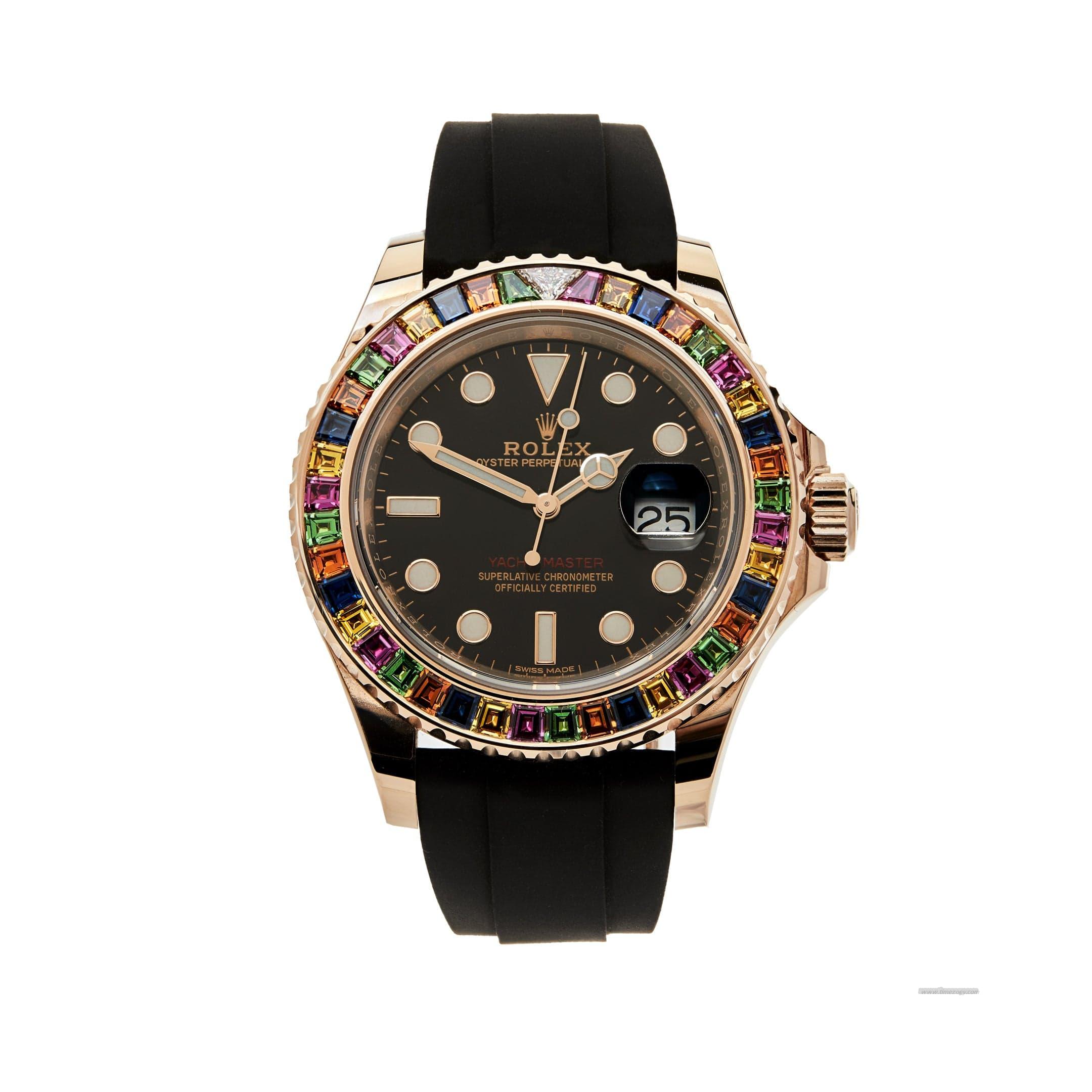 Rolex Yacht-Master 1162023 rolex daytona for sale695SATS Rose Gold Black Dial Rainbow Bezel