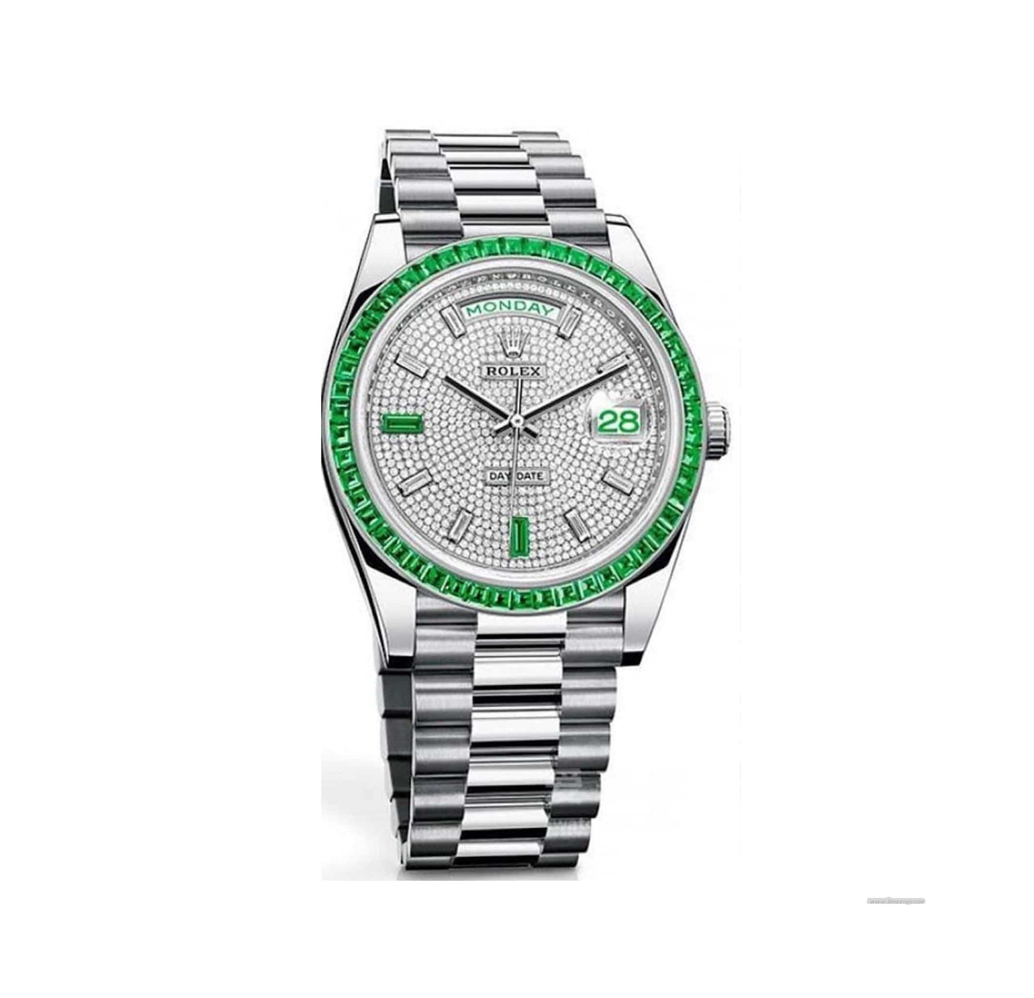 Rolex Day-Date 228396TEM Platinum Diamond Dial Emerald Bezel