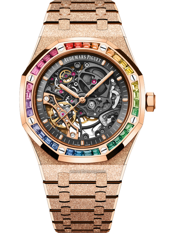 Royal Oak Frosted iced out watches replicaGold Double Balance Wheel Openworked