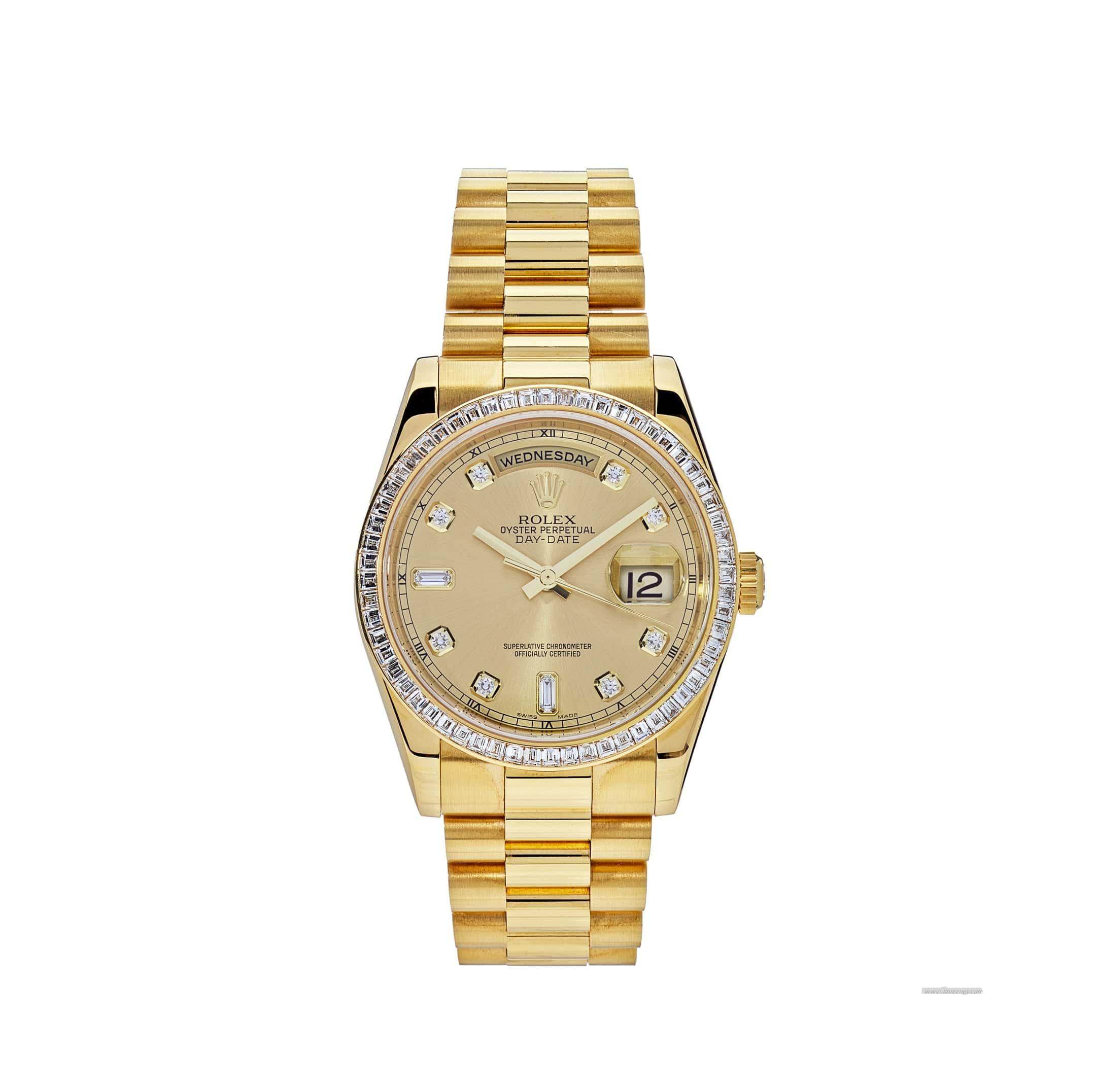 Rolex Day-Date 118398BR tudor tiger watchYellow Gold Diamond Bezel Champagne Diamond Dial