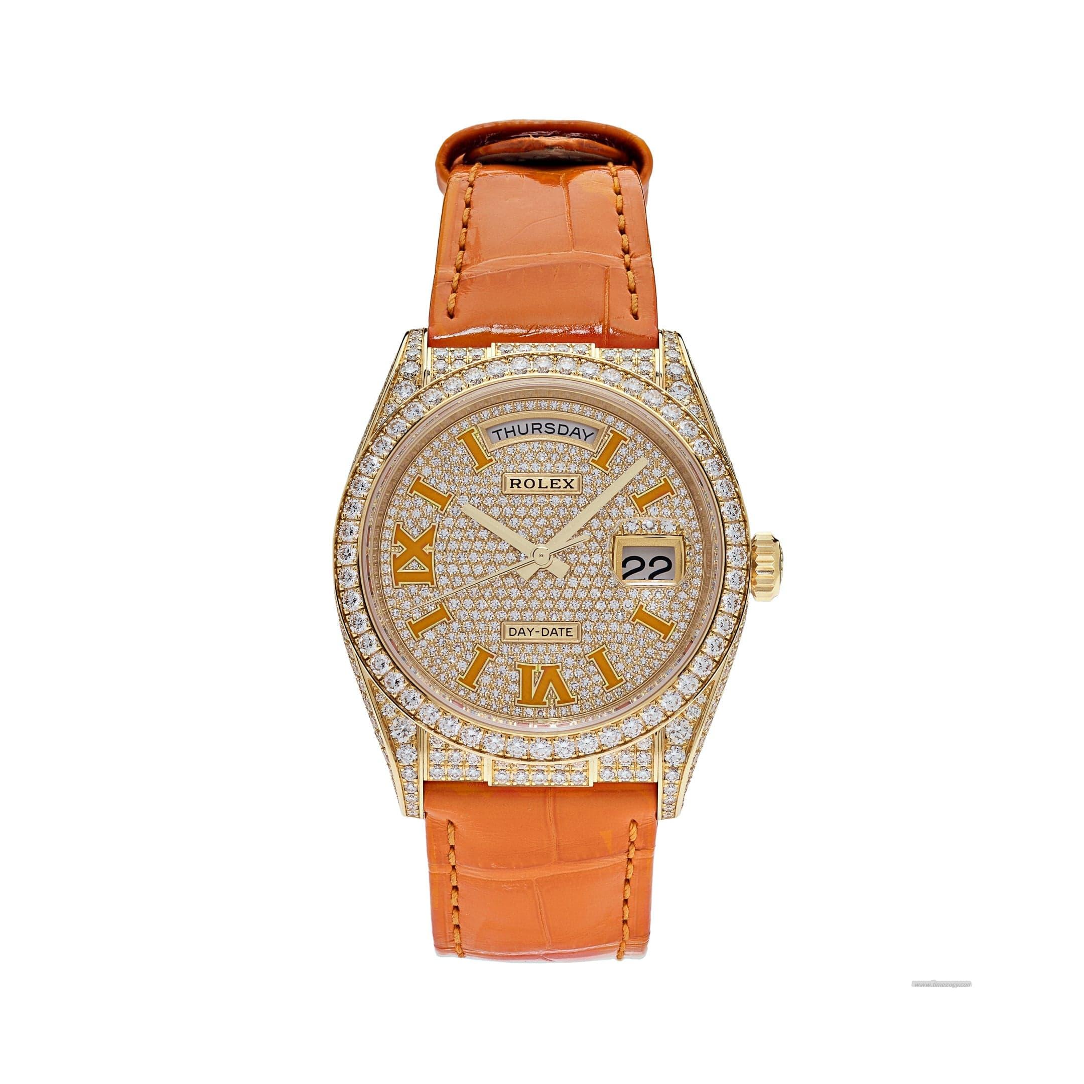 Rolex Oyster Perpetualvintage gold women's watch Day Date 128158RBR Yellow Gold Diamond Set