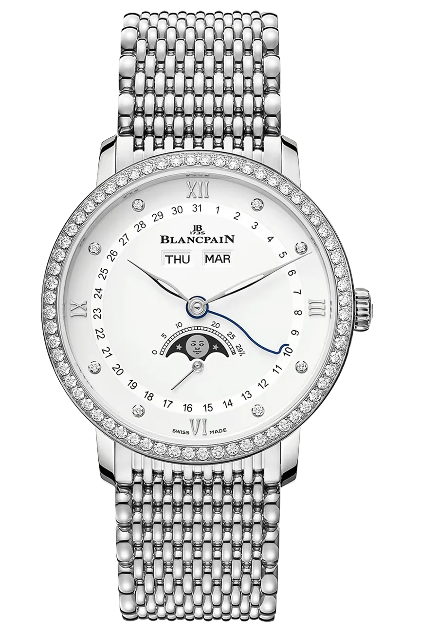 Blancpain Villeret Quantieme Complet Diamond Mille Mailles Steel Mena??s Watch