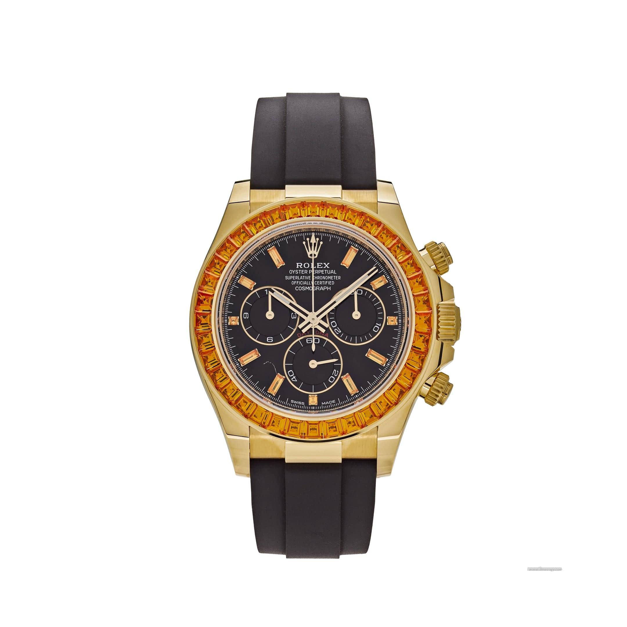 Rolex Daytona 116588SACO Yaudemars piguet royal oak leather bandellow Gold Orange Sapphire Bezel Black Diamond Dial