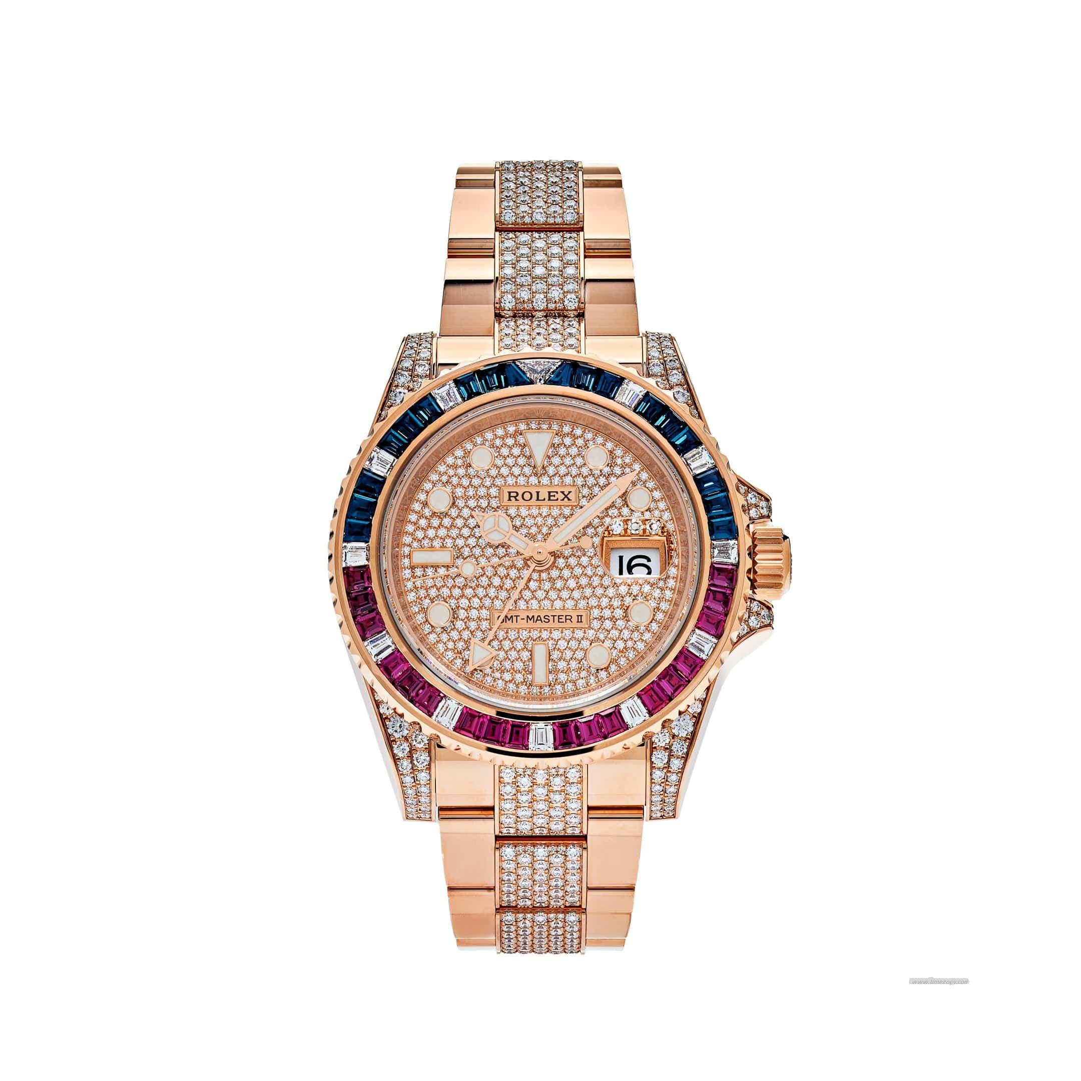 Rolex GMT-Master II 1267rolex flower55SARU Rose Gold Sapphire and Ruby Diamond Pave