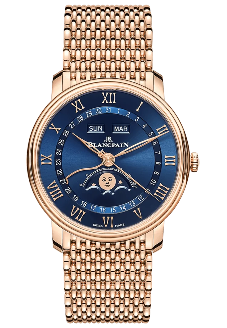 Blancpain Villeret Quantieme Complet Blue Mille Mailles Red Gold Mena??s Watch