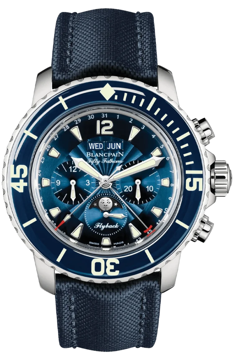 Blancpain Fifty Fathoms Chap white goldronographe Flyback Quantieme Complet Mena??s Watch