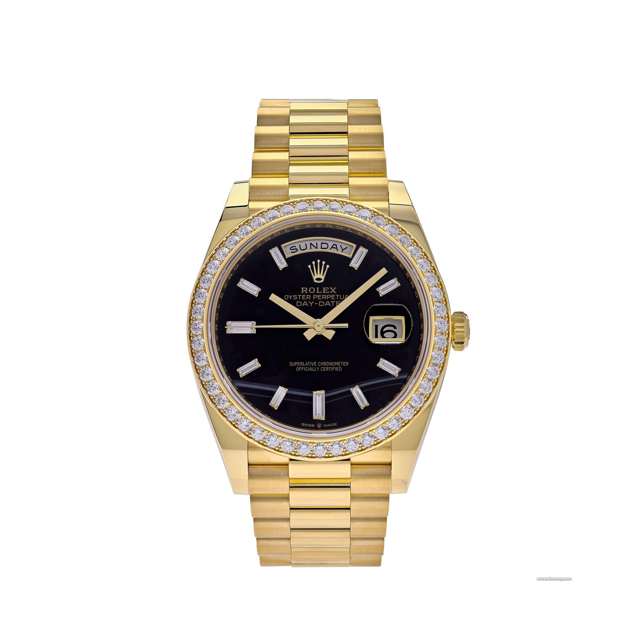 Rolex Day-Date 228348Rmens rolex vintage submariner mark iv dial 1680BR Yellow Gold Diamond Bezel Black Onyx Dial