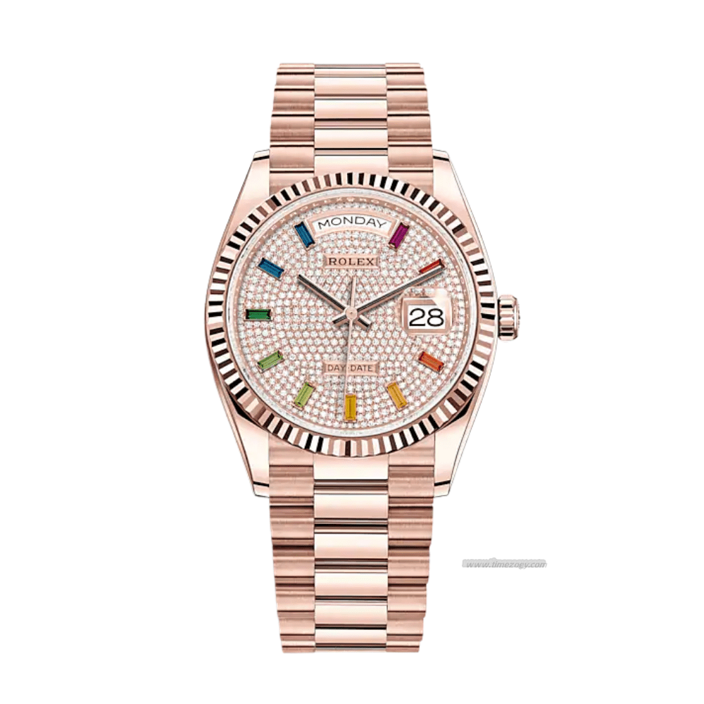 Rolex Day-Date 12iced out rolex replica8235 Rose Gold Diamond Paved Dial