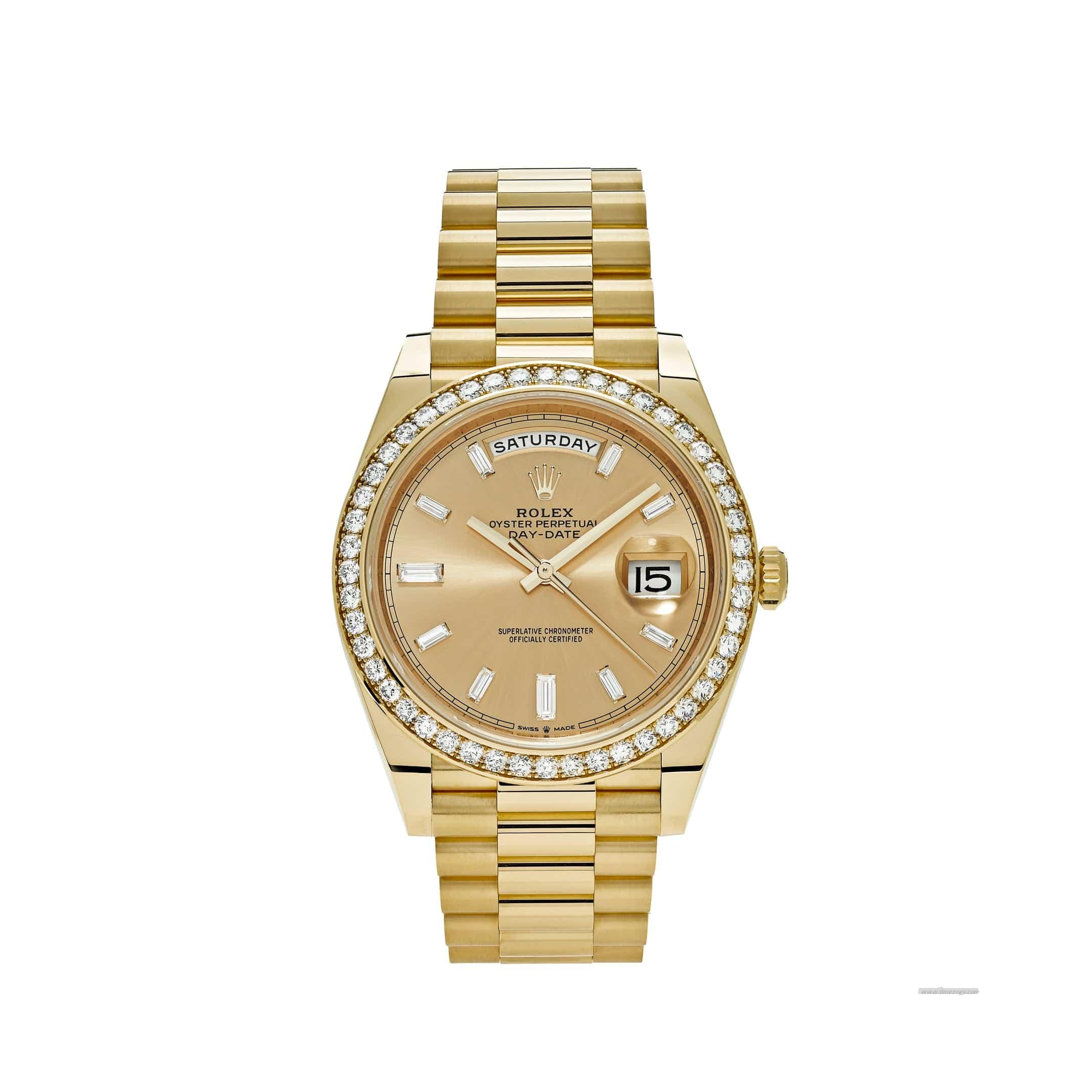 Rolex Day-Date 228348RBR green diamond watchYellow Gold Diamond Bezel Champagne Diamond Dial