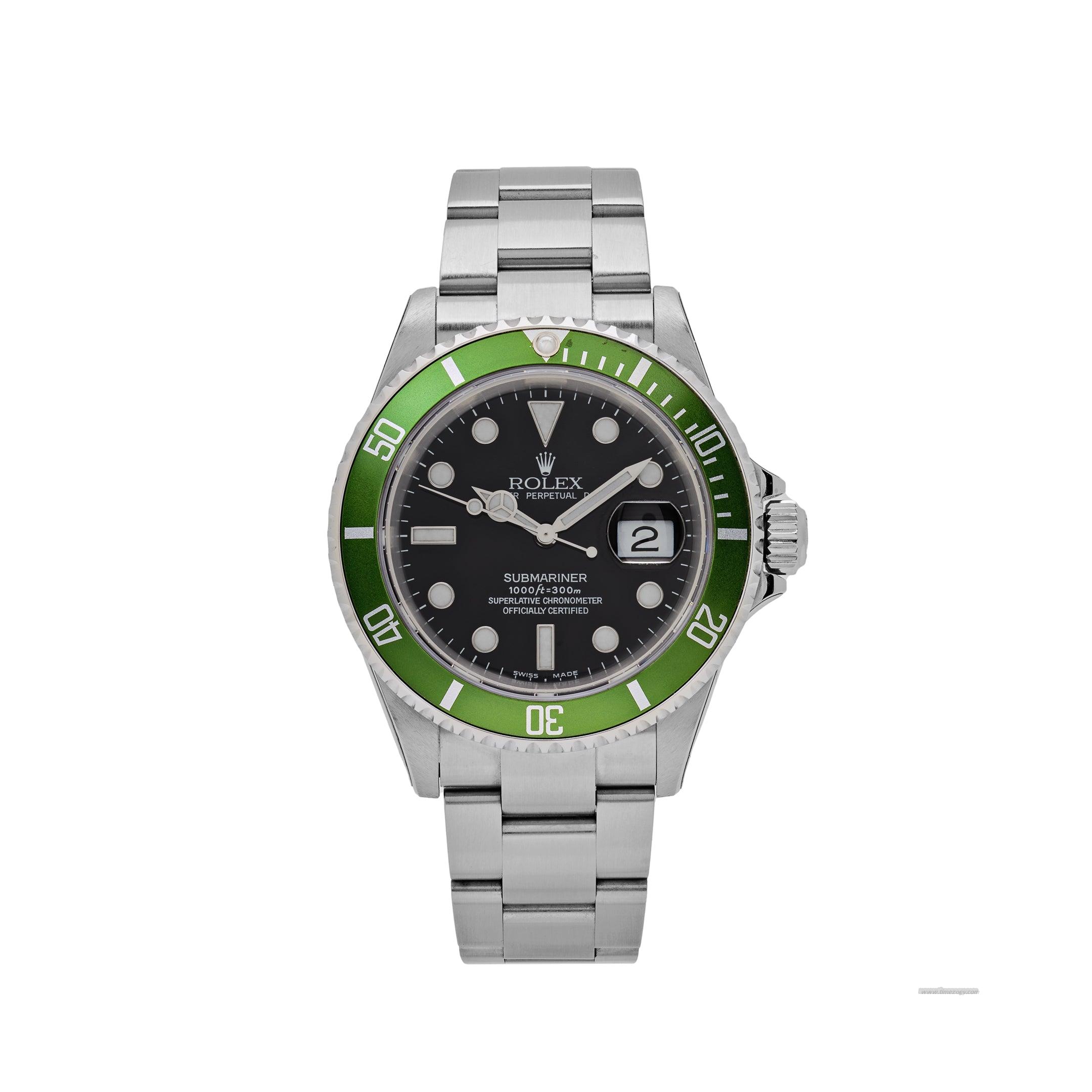 Rolex Submariner Date 16610V 'Kermit' Bezel Flat 4 Stainless Steel Black Dial Oyster (2003)