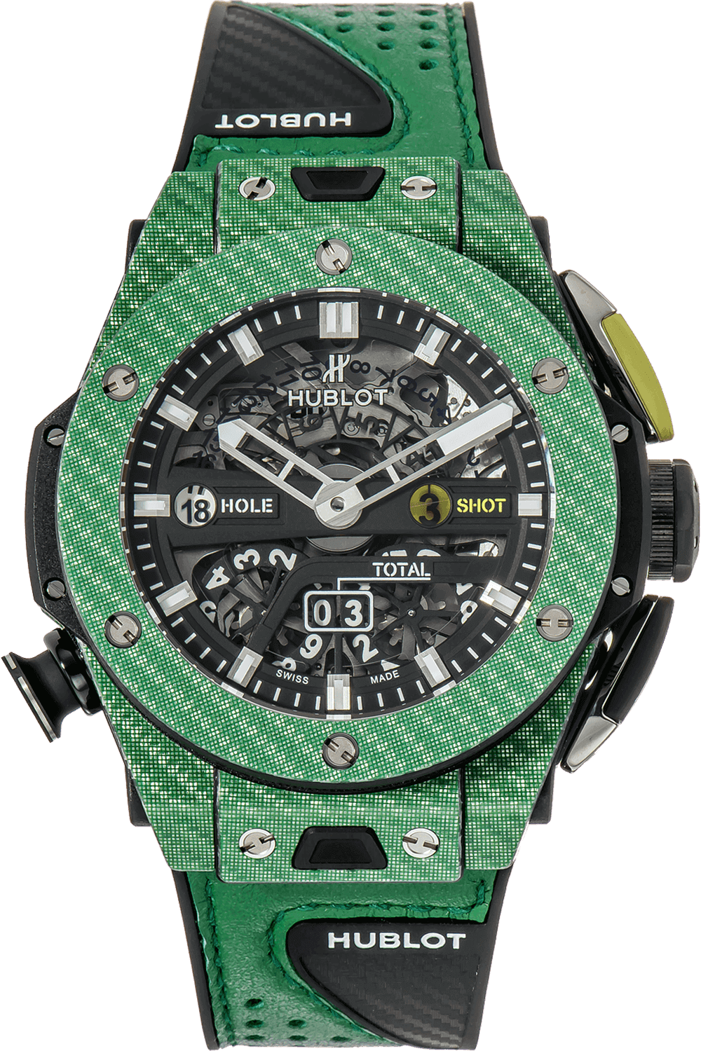 Hublot Limited Edition Big Bpatek philippe watch strapang Unico Golf Green 45mm 416.YG.5220.VR Openworked Dial