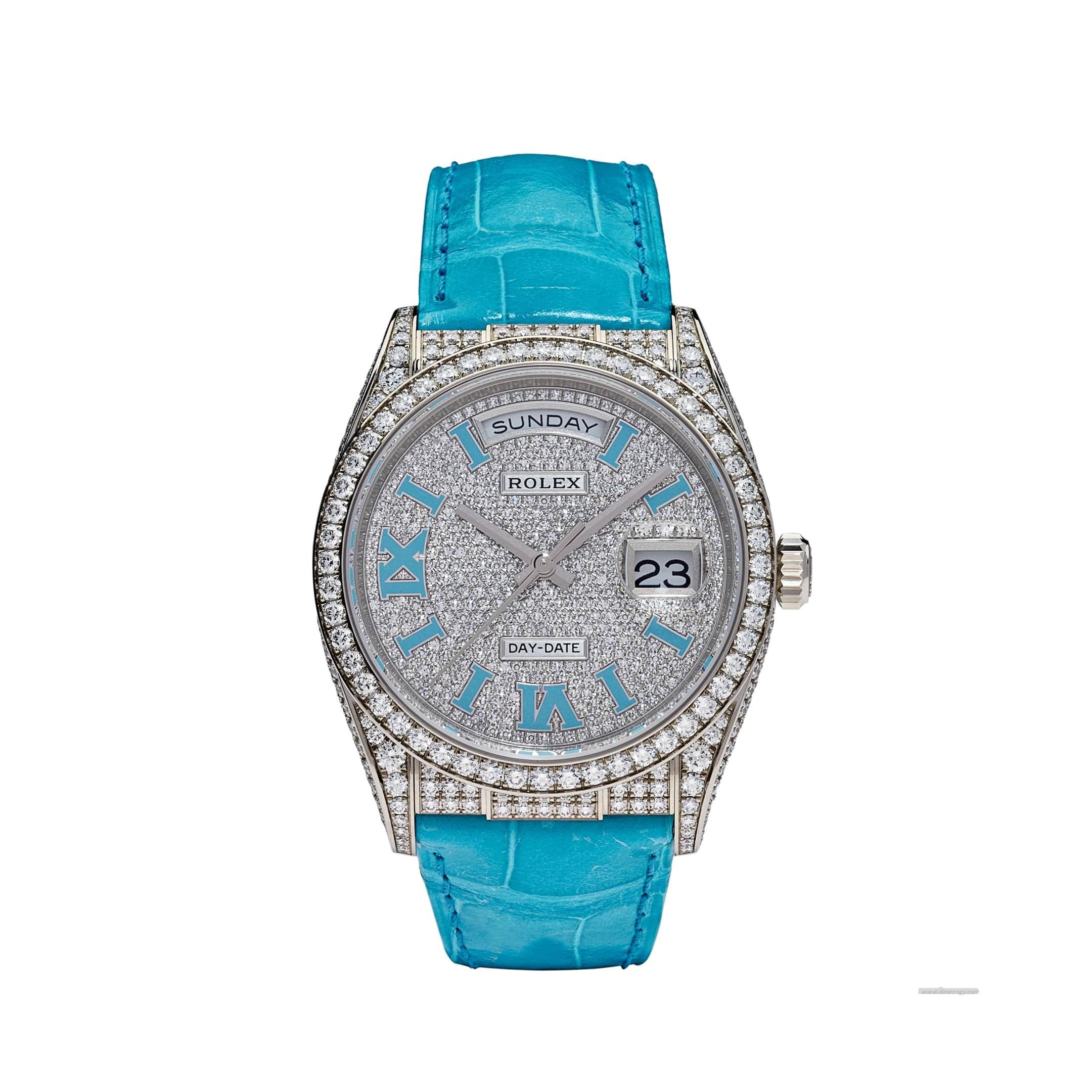 Rolex Day-Date 128159rolex turn o graph blue dialRBR White Gold Diamond Roman Dial (2021)