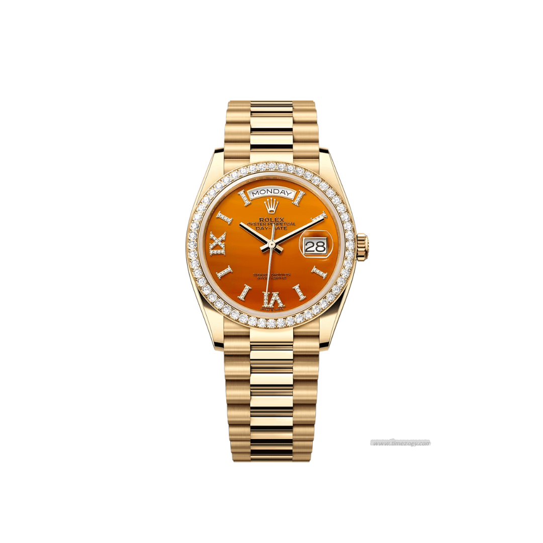 Rolex Day-Date 128348Rrolex datejust iced outBR Yellow Gold Carnelian Dial Diamond Bezel