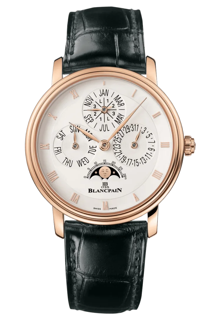 Blancpain Villeret Quantierolex yellow gold daytoname Perpetuel Red Gold Black Alligator Mena??s Watch