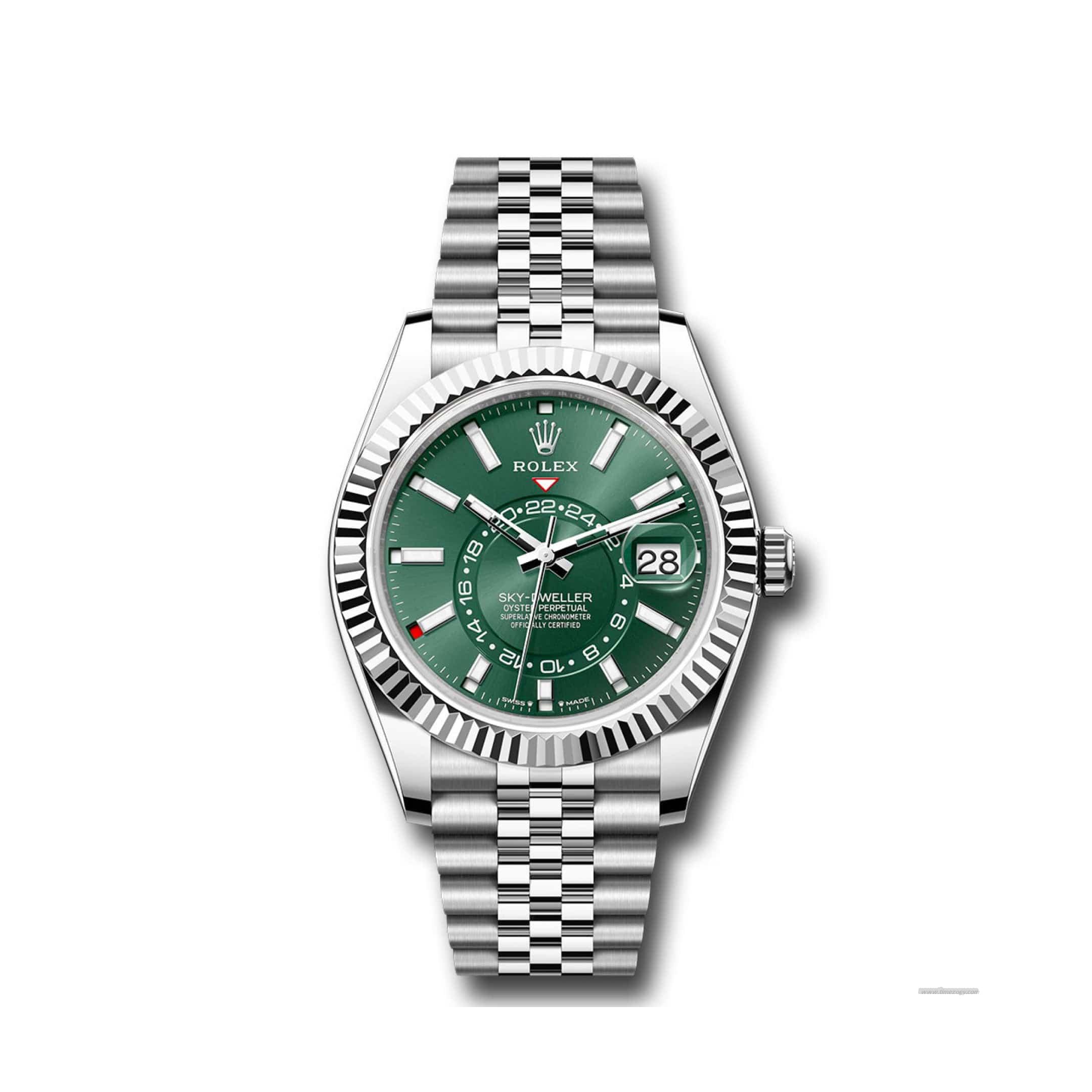 Rolex Sky-Dweller 33silver rolex with black face6934 Stainless Steel Green Dial Jubilee