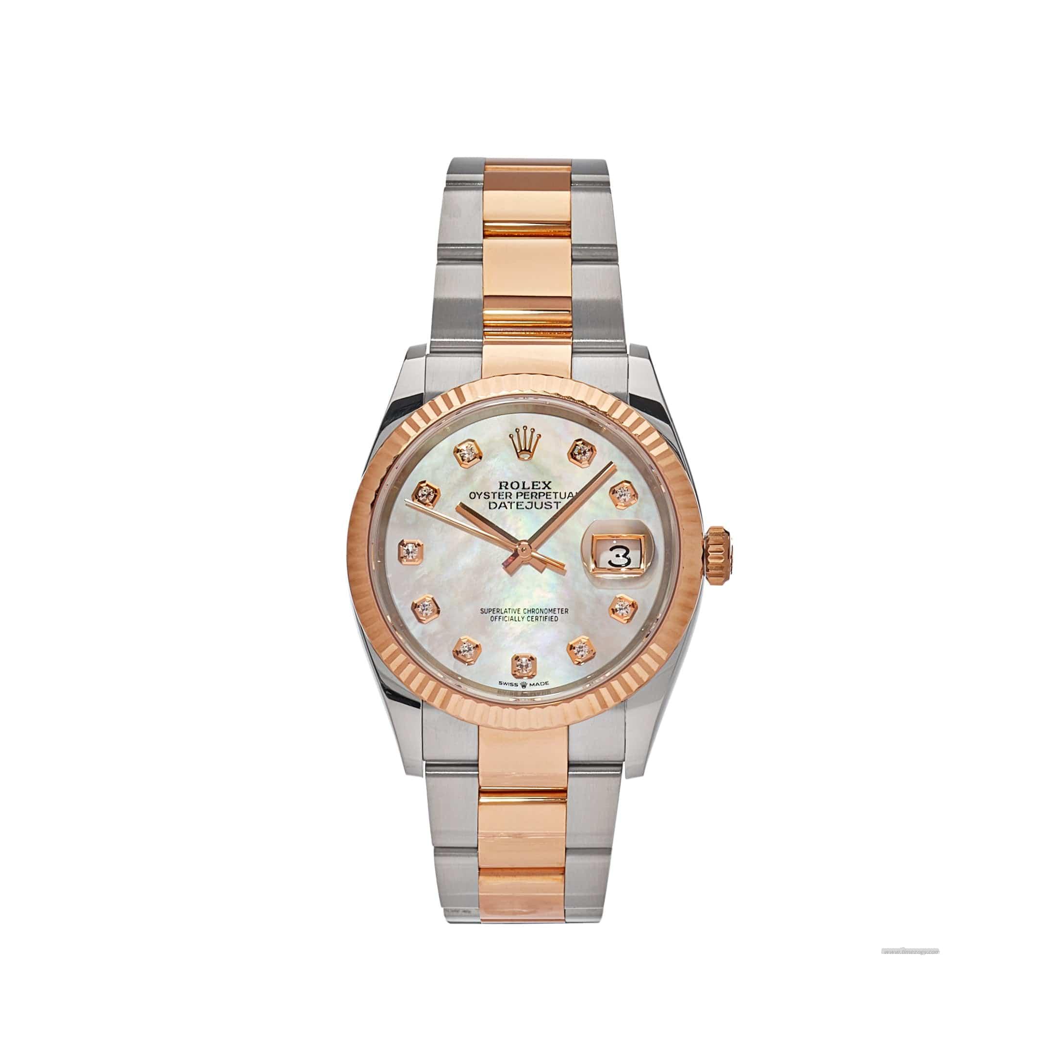 Rolex Datejust 126231 Roseiced out hublot watch Gold Stainless Steel Mother of Pearl Diamond Dial