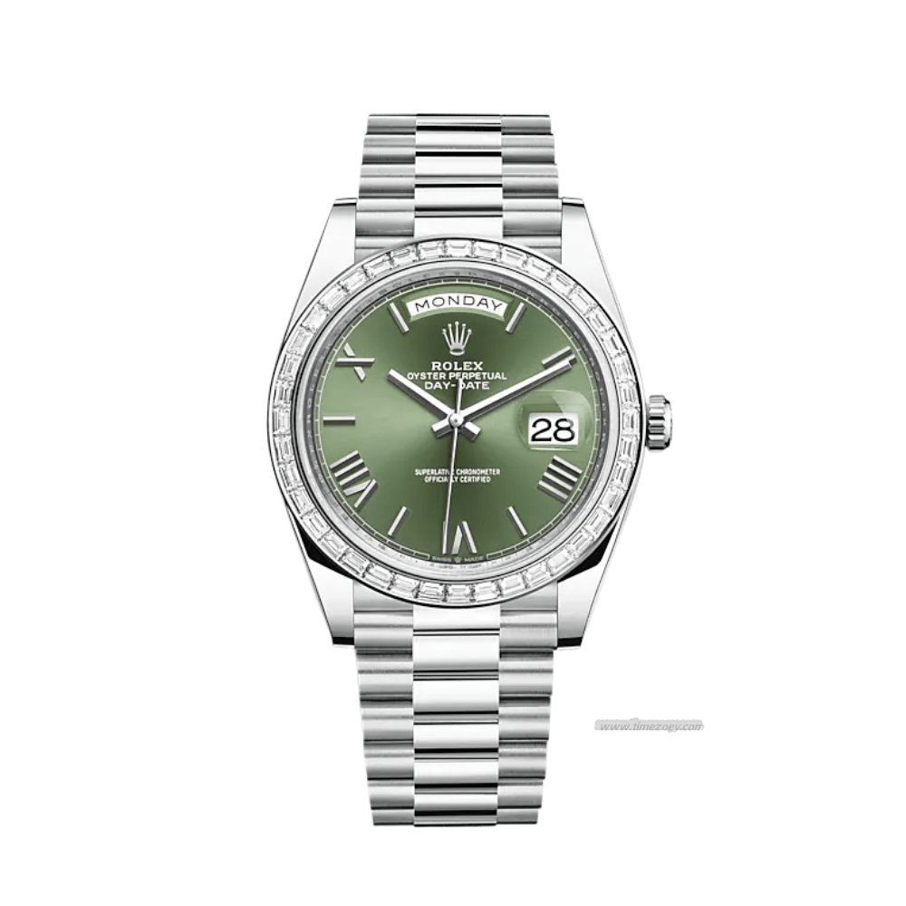 Rolex Day-Date 228396Trolex 18239BR Platinum Olive Green Dial Diamond Bezel