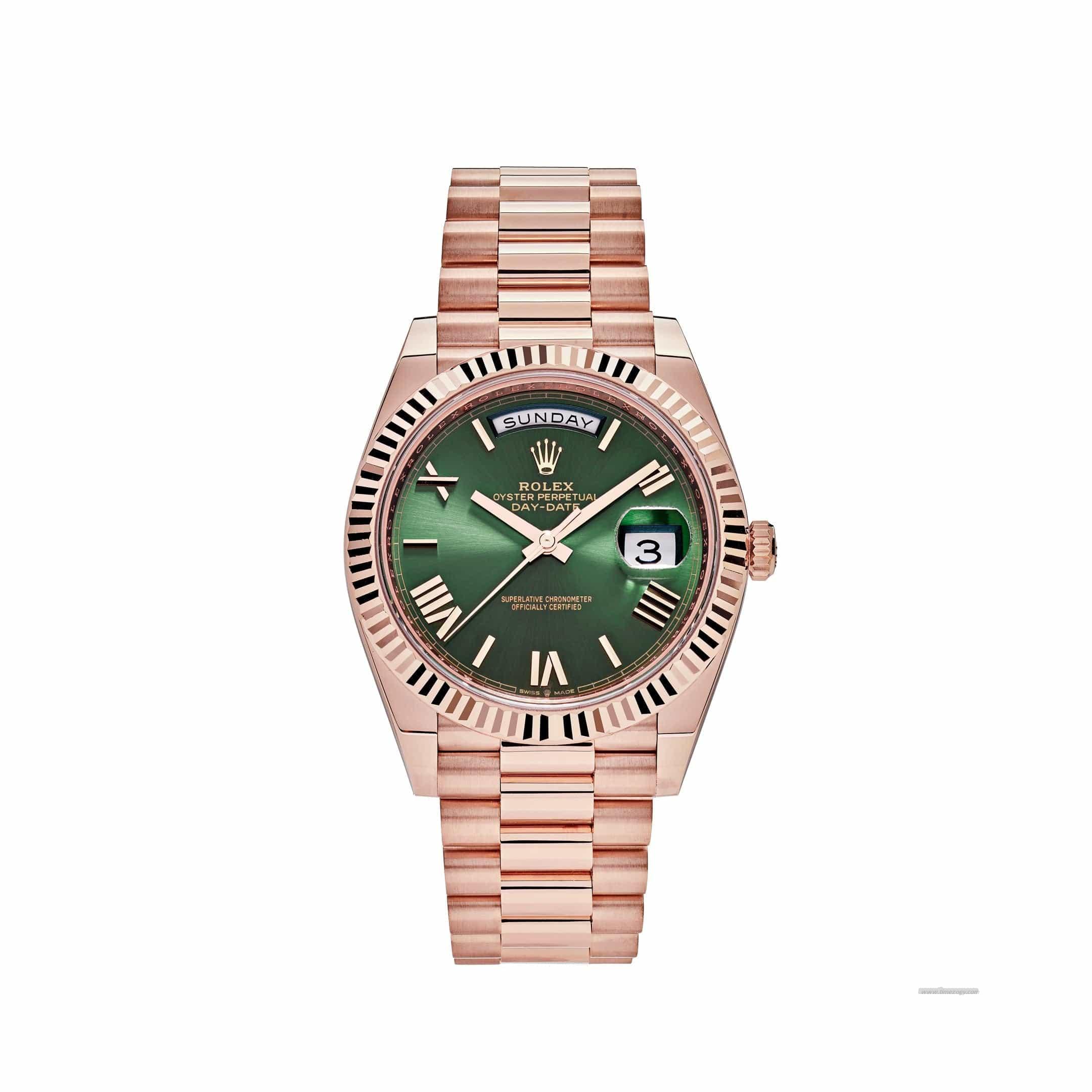 Rolex Day-Date 2282rolex sub leather strap35 Rose Gold Olive Green Dial (2023)